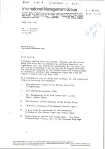 Letter from Mark H. McCormack to T. Mamiya