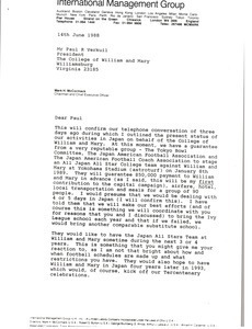 Letter from Mark H. McCormack to Paul R. Verkuil