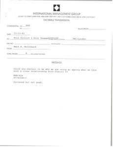 Fax from Mark H. McCormack to Bill Sinrich and Eric Drossart