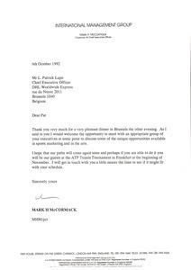 Letter from Mark H. McCormack to L. Patrick Lupo