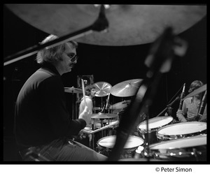 Grateful Dead in rehearsal on stage: Bill Kreutzman (drums)