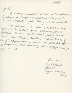 Letter from Bill Johnson and Mary Olympia to Judi Chamberlin