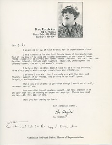 Letter from Rae Unzicker to Judi Chamberlin