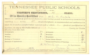 W. E. B. Du Bois Tennessee Public Schools teacher's certificate