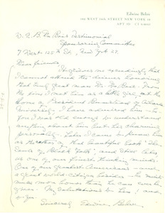Letter from Edwine Behre to W. E. B. Du Bois Testimonial Dinner Committee