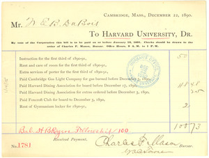 Receipt from the Harvard University Bursar’s Office