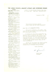 Letter from Japan Council Against Atomic and Hydrogen Bombs to W. E. B. Du Bois