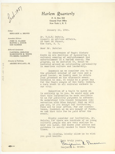 Letter from Harlem Quarterly to W. E. B. Du Bois