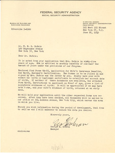 Letter from United States Federal Security Agency to W. E. B. Du Bois