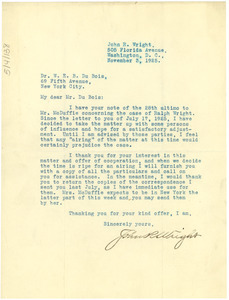 Letter from John. R. Wright to W. E. B. Du Bois