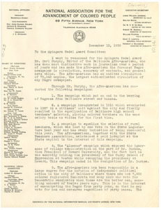 Circular letter from Robert Bagnall to The NAACP Spingarn Medal Committee