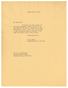 Letter from Ellen Irene Diggs to W. T. Fontaine