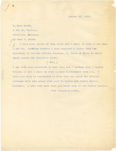 Letter from W. E. B. Du Bois to Paul Panda Farnana