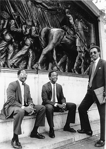 Reverend Charles Stith, Leon Stamps, and George Russell at the Robert Gould Shaw Memorial