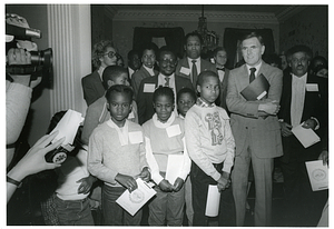 Mayor Raymond L. Flynn with group of unidentified children and adults