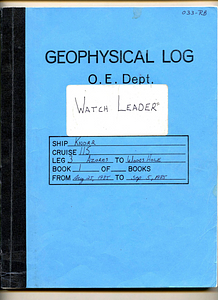 Logbooks: Geophysical Log, Watch Leader, Knorr 115, Azores to Woods Hole, August 15-September 5, 1985