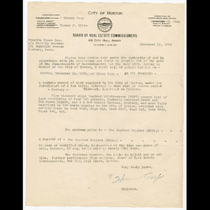 Letter from Herman Carp to Freedom House about sale of land