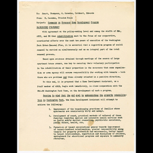 Memorandum from M. Snowden to Smart, Thompson, O. Snowden, Cuthbert and Edwards with comments on proposed home development program