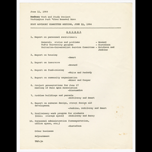 Agenda for Host Advisory Committee meeting on June 11, 1964