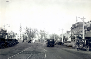 [Trolley tracks in Reading Square, Reading, MA]