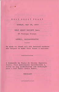 Holy Ghost Feast booklet (1977)