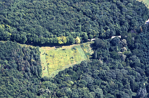Aerial color image of eastern portion of the Hopkins Memorial Forest area at Northwest Hill Road open field. False Color Infrared/True Color Project.