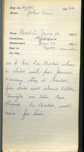 Tewksbury Almshouse Intake Record: Cain, John