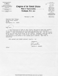 Letter from Charles E. Bennett to Paul Tsongas