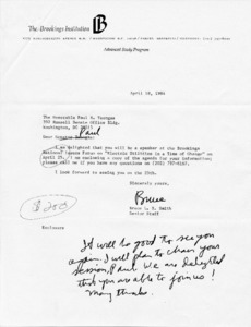Letter to Paul E. Tsongas from Bruce L. R. Smith