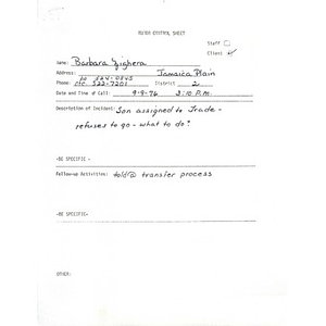 District II rumor control sheet, September 1976.