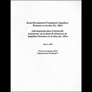 Board development training for Inquilinos Boricuas en Acción, Inc. (IBA).