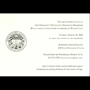 Annual President's Breakfast invitation, 2008.