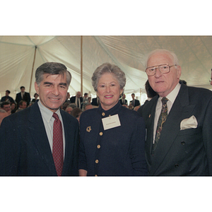 Michael Dukakis poses with the Krentzmans at the Krentzman Quadrangle dedication ceremony