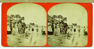 Beach scene with boys in swimming costumes, Martha's Vineyard, Mass., undated