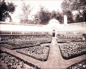 Moore garden - sundial and greenhouses