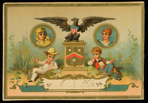 Labels for unidentified silk manufacturer, eagle and children, location unknown, undated