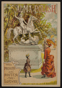 Trade card for Alma Polish, shoe polish, M.S. Cahill & Co., 94 Lincoln Street, Boston, Mass., undated