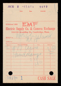 Billhead 1819-1, January 30, EMF Electric Supply Co. & Camera Exchange, 110-120 Brookline Street, Cambridge, Mass.