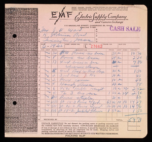 Billhead 27662, June 28, 1962, EMF Electric Supply Co. & Camera Exchange, 110-120 Brookline Street, Cambridge, Mass.