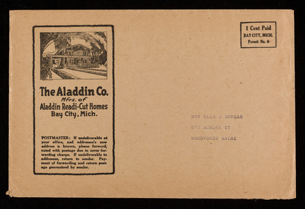 Envelopes for The Aladdin Co., mfrs. of Aladdin Readi-Cut Homes, Bay City, Michigan