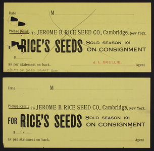 Billhead for Rice's Seeds, Cambridge, New York, dated October 5, 1916