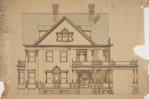Front elevation of single-family dwelling with carriage portico, undated