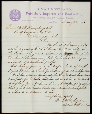 D. Van Nostrand to General A. A. Humphreys, February 28, 1876