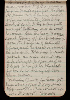 Thomas Lincoln Casey Notebook, March 1895-July 1895, 043, Mr. Crosby S. Noyes called