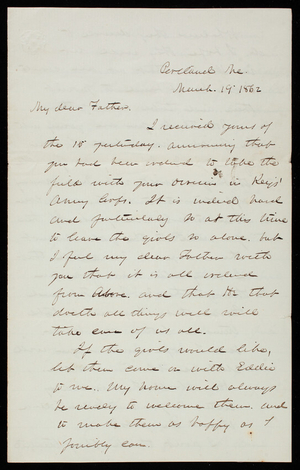 Thomas Lincoln Casey to General Silas Casey, March 19, 1862