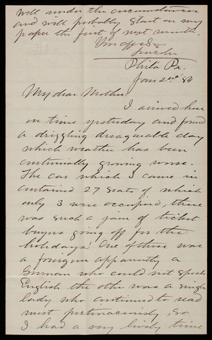 Thomas Lincoln Casey, Jr. to Emma Weir Casey, January 2, 1884