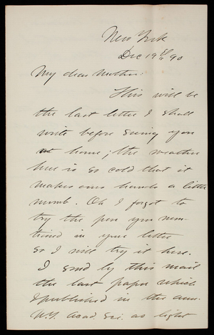 Thomas Lincoln Casey, Jr. To Emma Weir Casey, December 19, 1890 ...