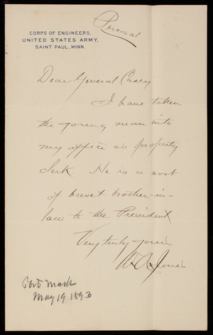 W. A. Jones to Thomas Lincoln Casey, May 19, 1893