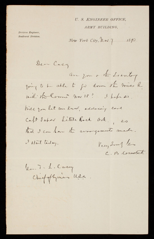 [Cyrus] B. Comstock to Thomas Lincoln Casey, November 7, 1890