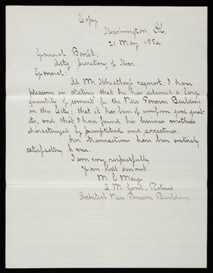 [Montgomery] C. Meigs to [Stephen Vincent] Benét, May 21, 1884, copy
